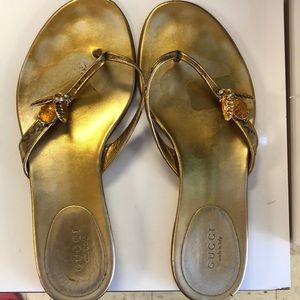 Gucci metallic gold bee sandals